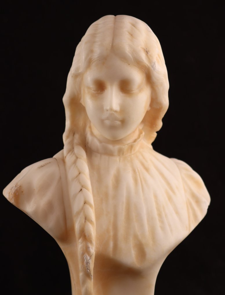 Bust, Art Nouveau beeld jonge dame - 28 cm - Alabaster #1.2