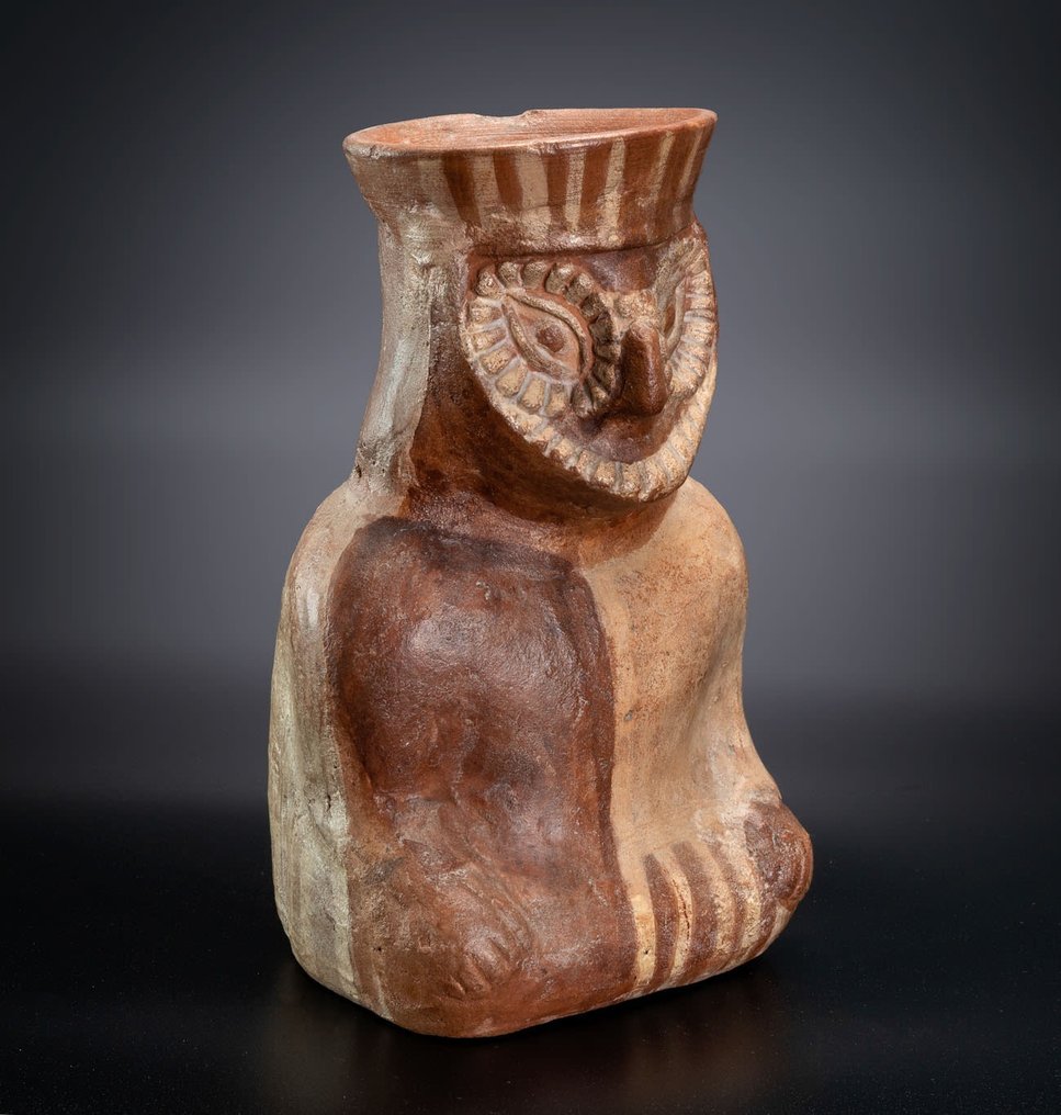 precolumbian. Moche Vas din ceramică Owl Cu licență de import spaniolă. Publicat. #1.1