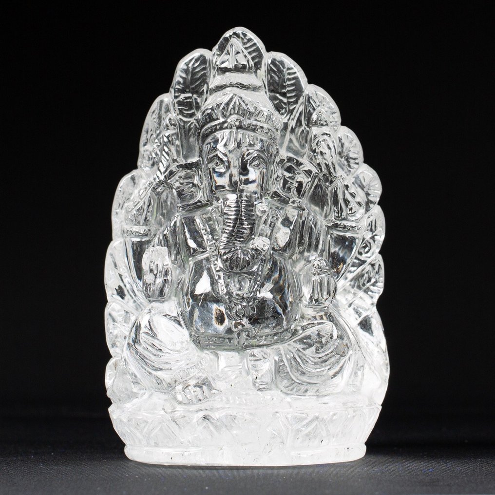 Himalaya Quartz Extra Transparent Lord Ganesh - Sculptură detaliu fin - Înălțime: 112 mm - Lățime: 75 mm- 569 g #1.1