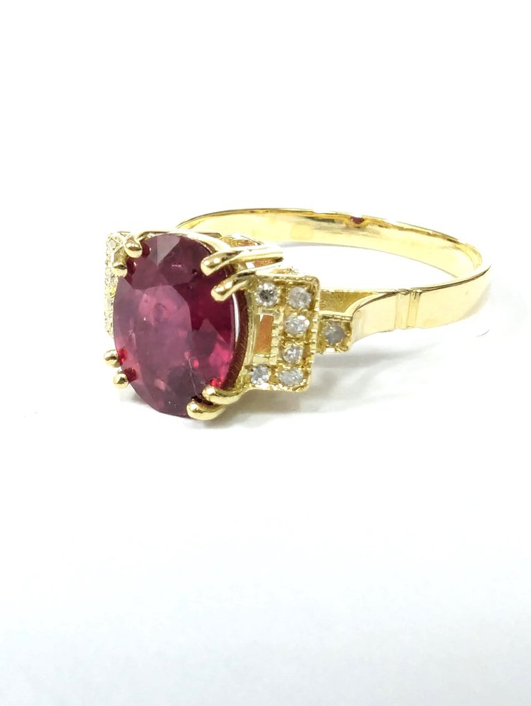 Fără preț de rezervă - Inel Aur galben Rubin - Diamant #1.2