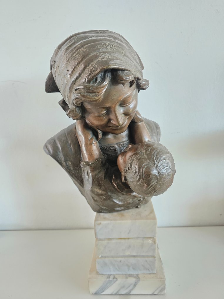 dal modello di Antonio Merente (XIX-XX) - Skulptur, Maternità - 41 cm - Bronze #1.1