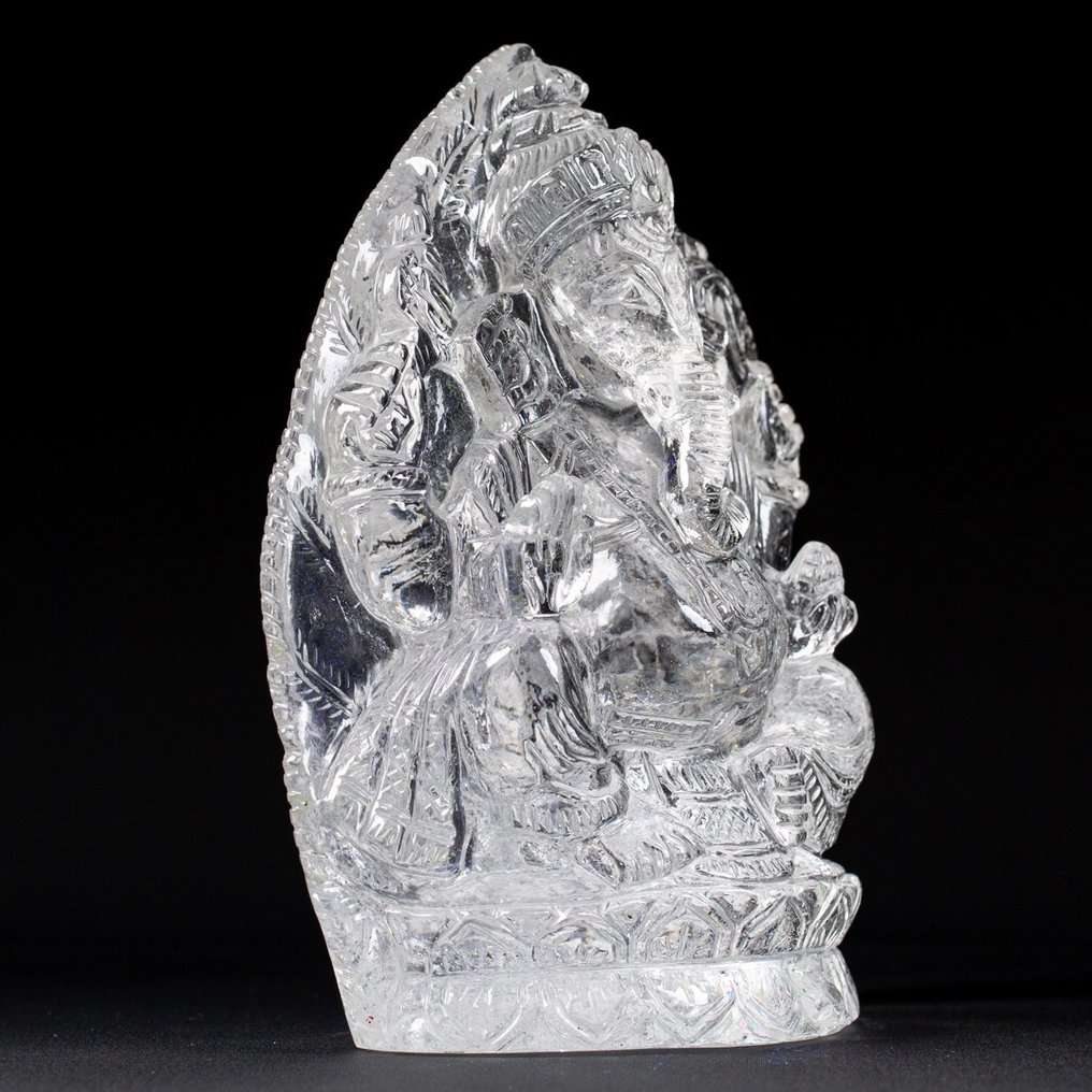 Himalaya kvarts ekstra klar Lord Ganesh - Carving Sculpture Fine Detail - Høyde: 150 mm - Bredde: 120 mm- 1063 g #3.1