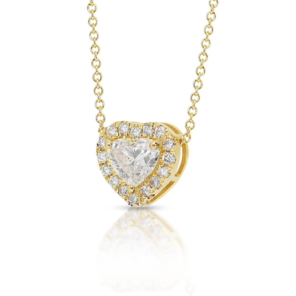 Necklace with pendant - 18 kt. Yellow gold -  1.28ct. tw. Diamond  (Natural) - Diamond - Ideal Cut Heart Diamond #1.2