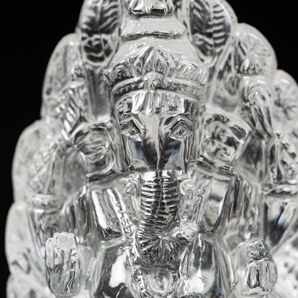 Himalaya Quartz Extra Transparent Lord Ganesh - Sculptură detaliu fin - Înălțime: 112 mm - Lățime: 75 mm- 569 g #2.1