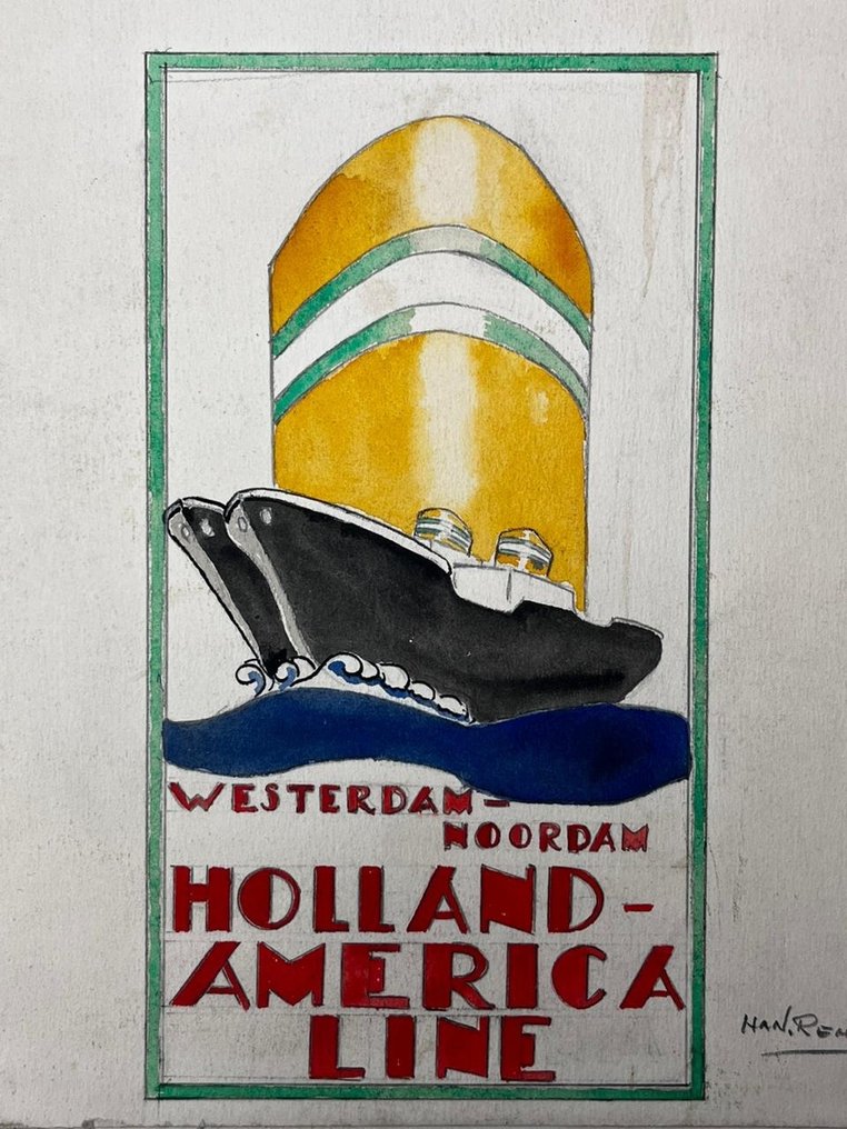 Han Rehm (1908-1970) - Holland America Line Westerdam-Noordam - Art Deco tekening #1.1