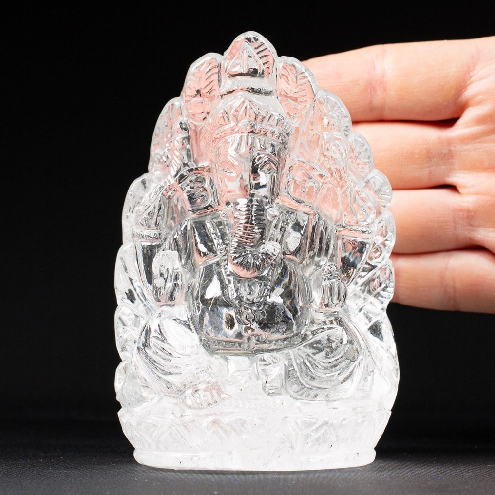 Himalaya Quartz Extra Transparent Lord Ganesh - Sculptură detaliu fin - Înălțime: 112 mm - Lățime: 75 mm- 569 g #1.2
