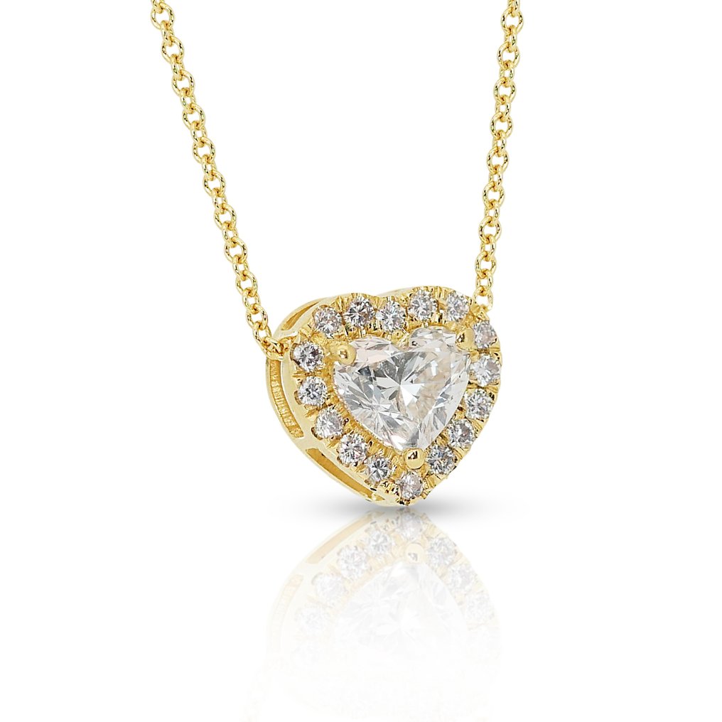 Halskæde med vedhæng - 18 kraat Gulguld -  1.28ct. tw. Diamant  (Natur) - Diamant - Ideelt slebet hjerte diamant #2.1