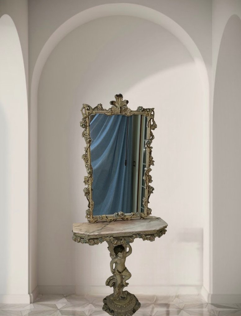 Consola - veneciano con espejo - Madera, Mármol #1.2