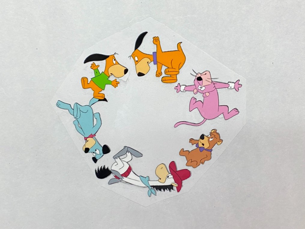 Yogi Bear (TV animated series) - 1 瑜伽熊、Snagglepuss、狗爸爸和儿子、哈克贝利猎犬的原创动画赛璐珞片和素描 #3.1