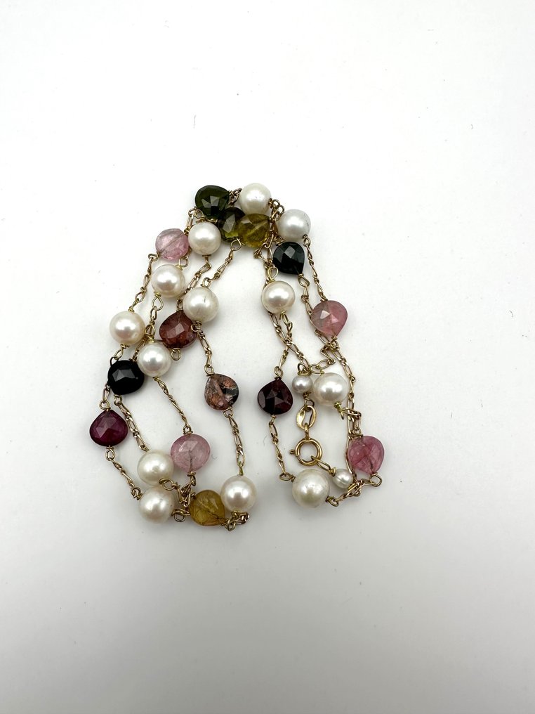 Necklace - 18 kt. Yellow gold Pearl - Tourmaline #3.2