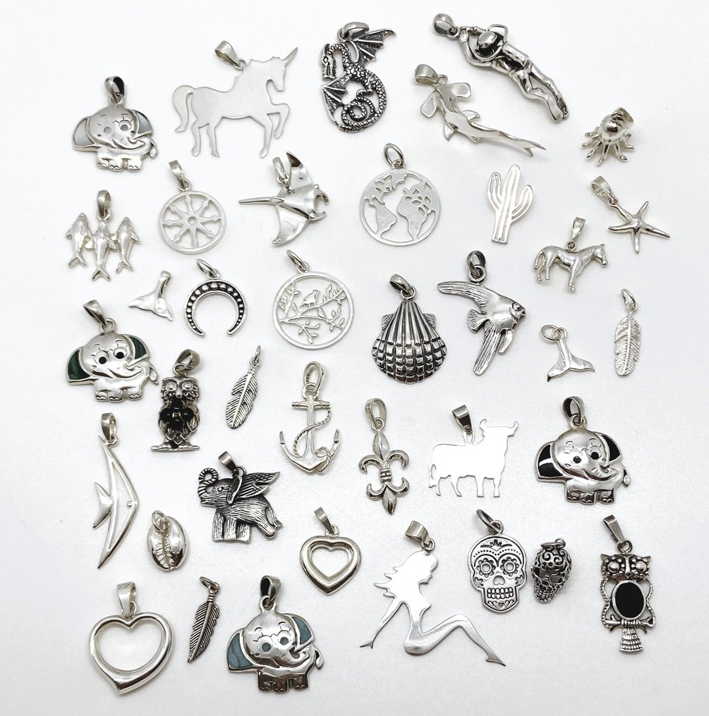 38 件动物和海洋学主题收藏品 - 925 银 - 吊坠 #1.1