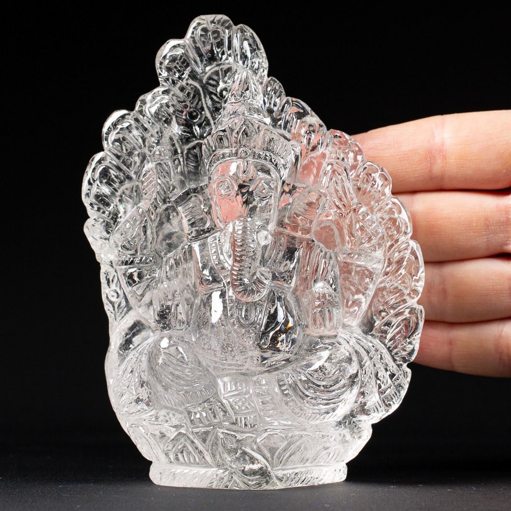 Himalaya Quartz Extra Clear - Lord Ganesh - Carving Fine Detail - Altezza: 125 mm - Larghezza: 90 mm- 464 g #1.1