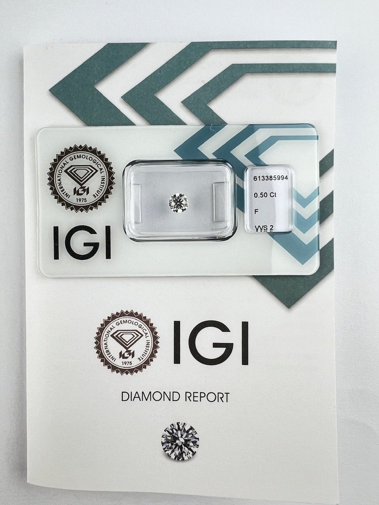 1 pcs Diamant  (Natuurlijk)  - 0.50 ct - Rond - F - VVS2 - International Gemological Institute (IGI) #1.2