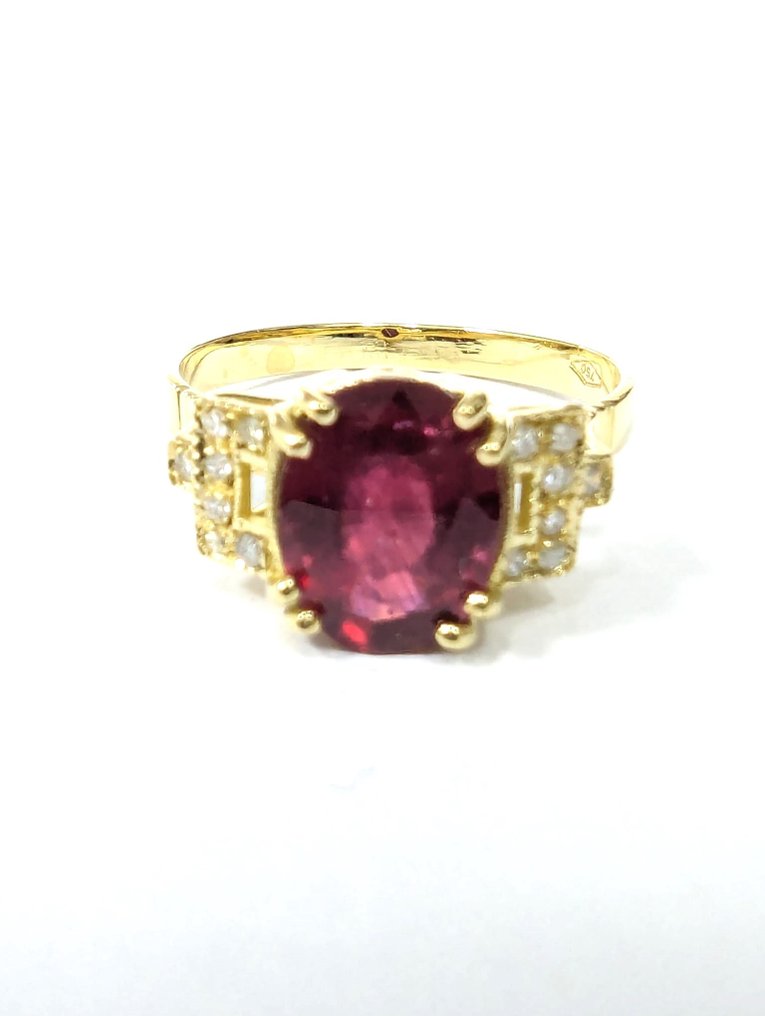 Fără preț de rezervă - Inel Aur galben Rubin - Diamant #2.1