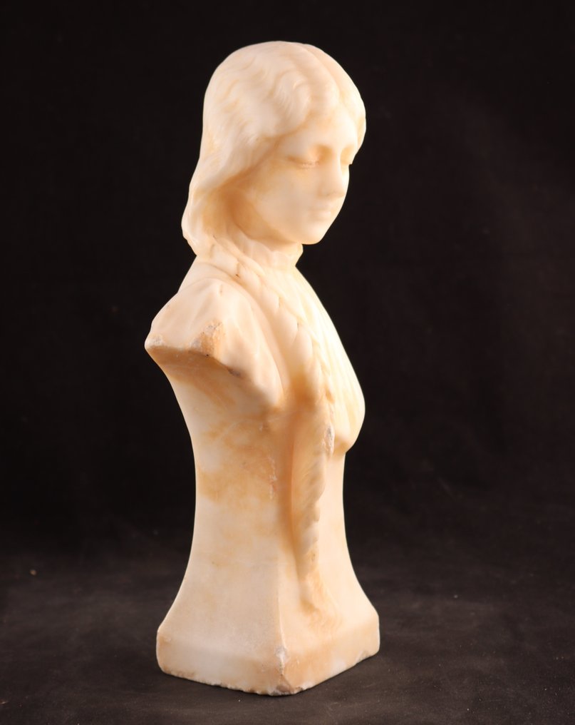 Büste, Art Nouveau beeld jonge dame - 28 cm - Alabaster #2.1