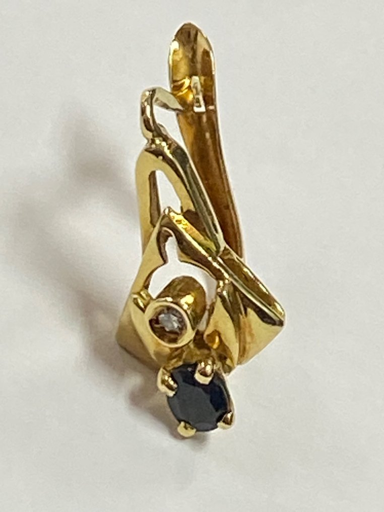 耳環 - 18 克拉 黃金 -  0.50ct. tw. 藍寶石 - 鉆石 #2.1