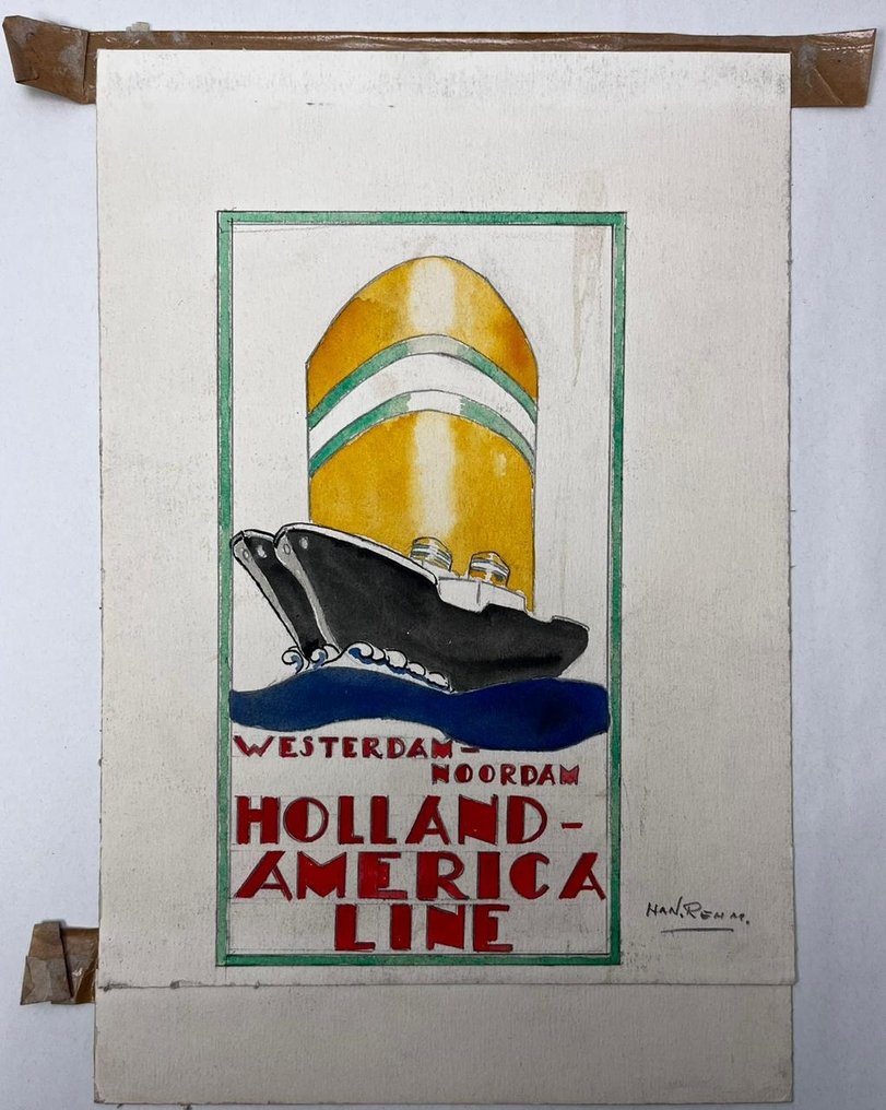 Han Rehm (1908-1970) - Holland America Line Westerdam-Noordam - Art Deco tekening #3.1