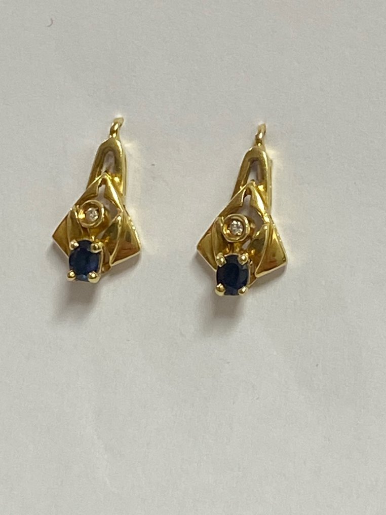 Boucles d'oreilles - 18 carats Or jaune -  0.50ct. tw. Saphir - Diamant #1.1