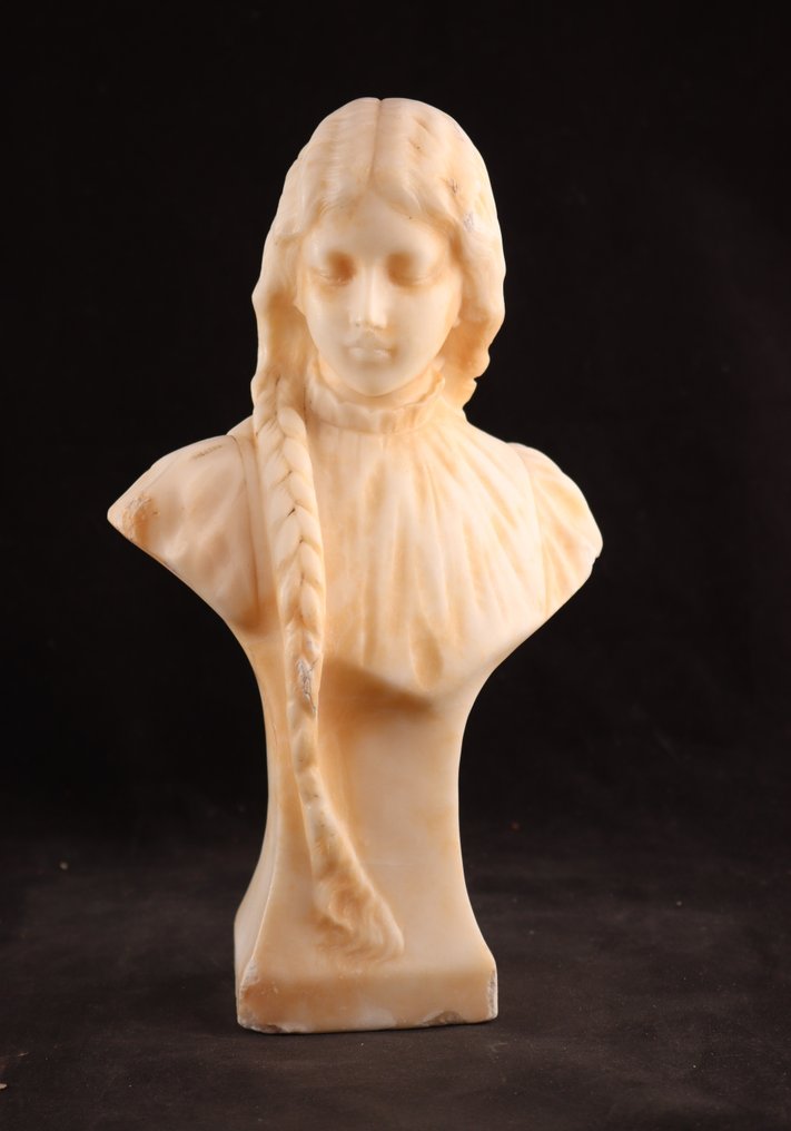 Bust, Art Nouveau beeld jonge dame - 28 cm - Alabaster #1.1