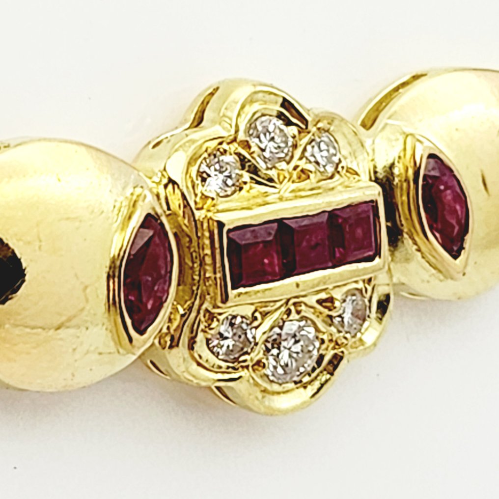 Halskette - 18 kt Gelbgold -  0.19ct. tw. Diamant  (Natürlich) - Rubin #2.1