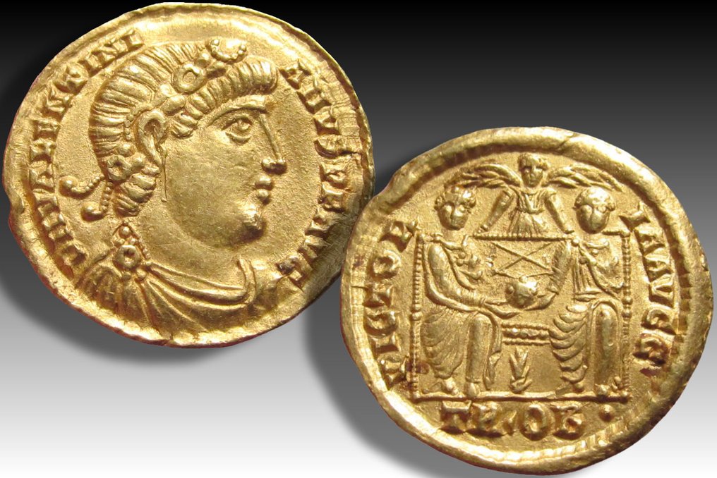 羅馬帝國. 瓦倫提尼安一世 (AD 364-375). Solidus Treveri (Trier) mint 373-375 A.D. - Ex Schulman 1968, auction 248, with old collector ticket #3.1
