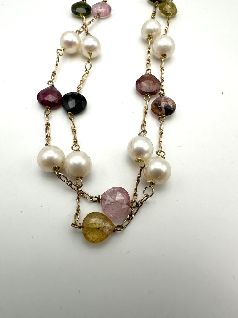 Necklace - 18 kt. Yellow gold Pearl - Tourmaline #3.1