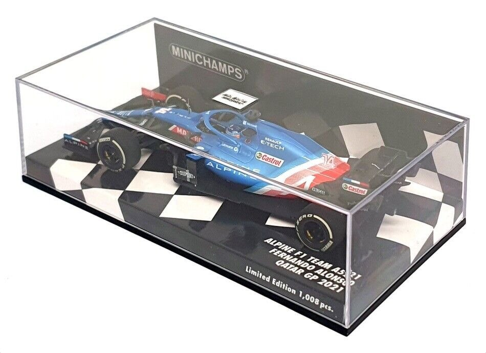 Minichamps 1:43 - Machetă mașină de curse - Alpine F1 Team A521 Fernando Alonso Qatar GP 2021 - Ediție limitată de 1008 bucăți. #3.2
