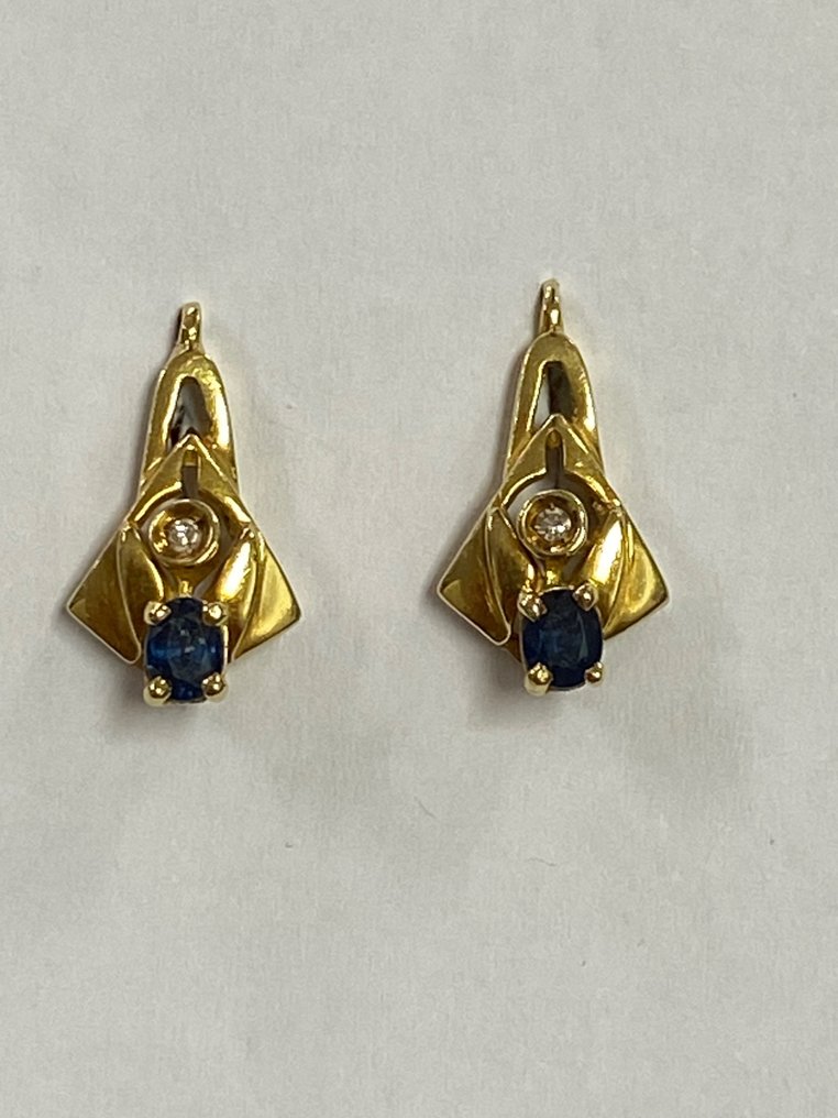 Boucles d'oreilles - 18 carats Or jaune -  0.50ct. tw. Saphir - Diamant #1.2