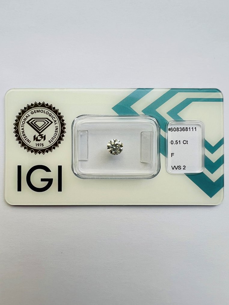 1 pcs Diamant  (Natural)  - 0.51 ct - F - VVS2 - International Gemological Institute (IGI) - 3ex Inget Idealsnitt #1.1
