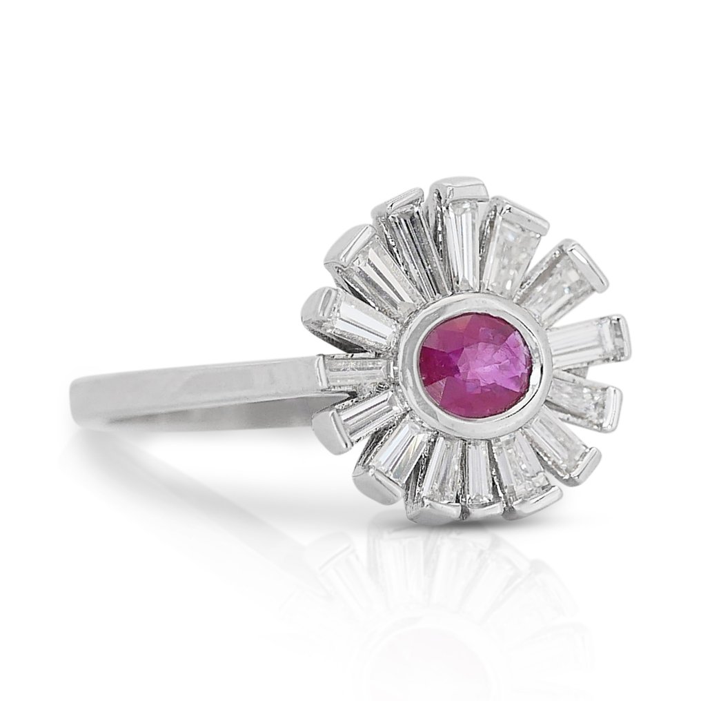 Ring - 18 kt. White gold -  1.20ct. tw. Ruby - Diamond - One Of Kind #1.2