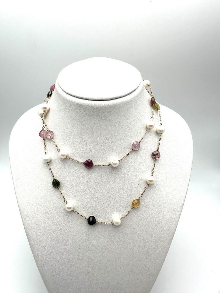 Necklace - 18 kt. Yellow gold Pearl - Tourmaline #1.1