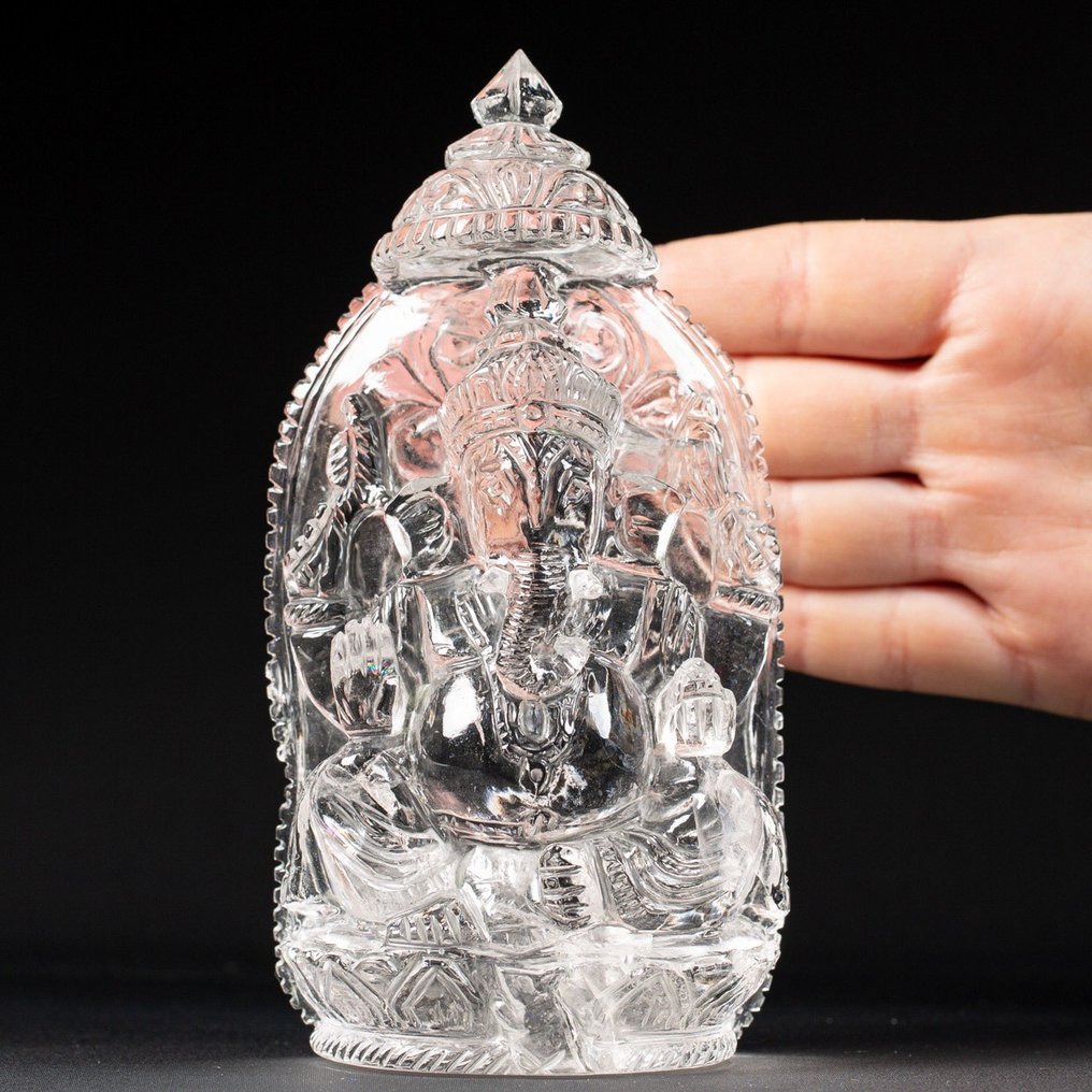 Lord Ganesh - Carving Fine Detail - Himalaya Quartz Extra Clear - Altezza: 150 mm - Larghezza: 75 mm- 636 g #1.2
