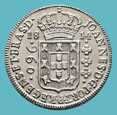 巴西（殖民地）, 葡萄牙. D.约翰 摄政亲王 （1799-1816）. 960 Réis - 1814 - Bahia + Rio de Janeiro - 2 Moedas - Escassas #1.2
