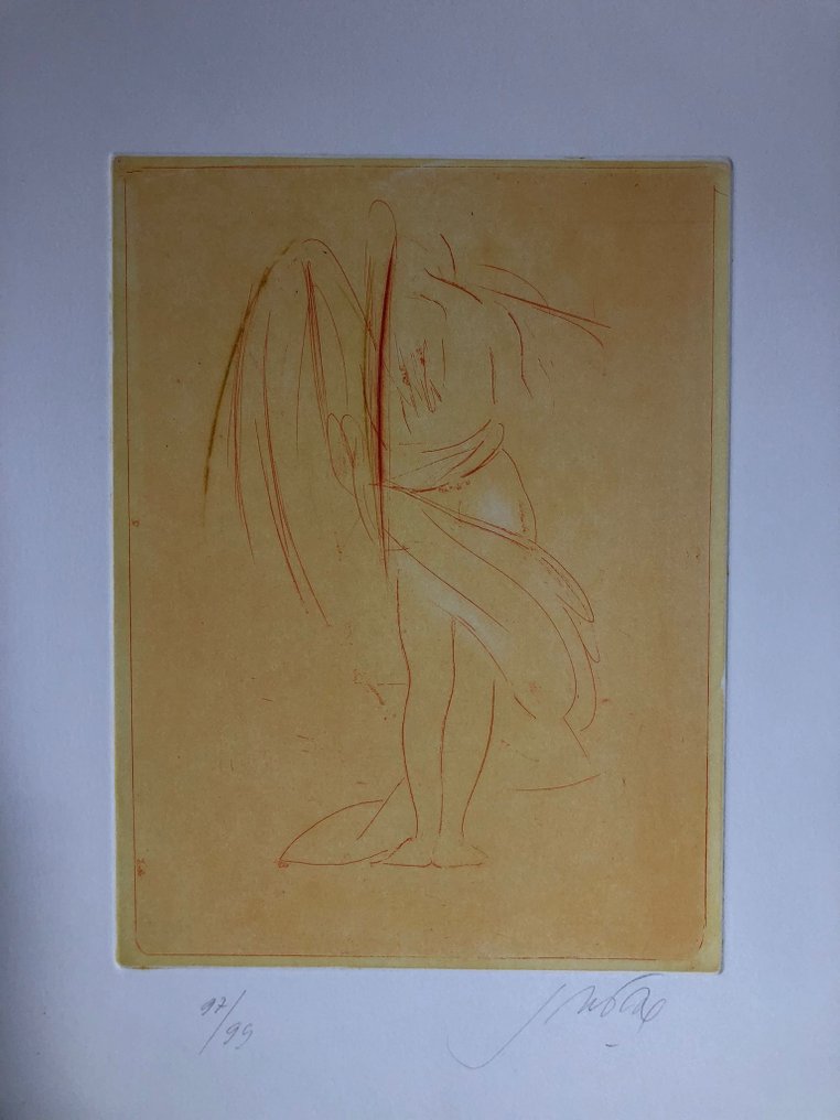 Piero Guccione (XX) - Entalhe, L'angelo - 70 cm - Papel - 1999 #1.1