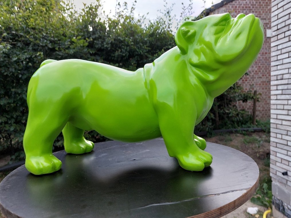 Statue, garden image of an English bulldog green - 36 cm - polyrésine #3.3