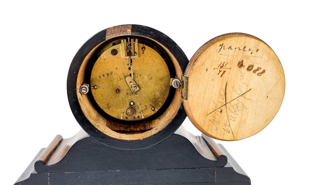 Kaminur med bjeller - Vincenti & Cie French Victorian walnut drum cased mantel clock Empire - Ibenholt, Valnøtt - 1850-1900 #2.1