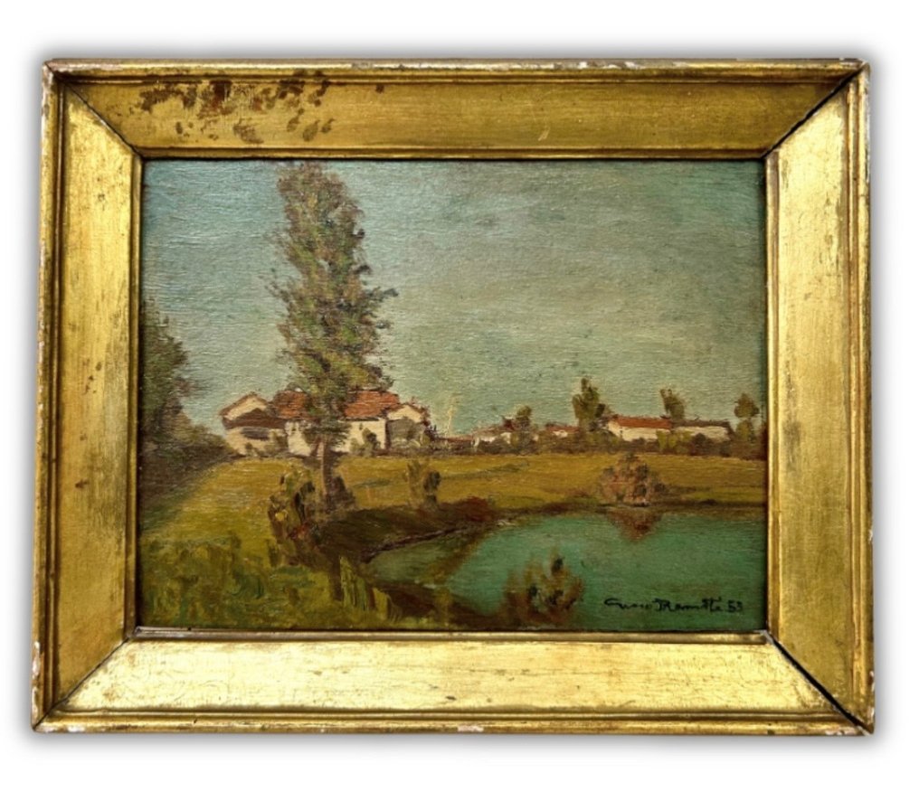 Gino Romiti (1881-1967) - Paesaggio con lago e case - NO RESERVE #2.2