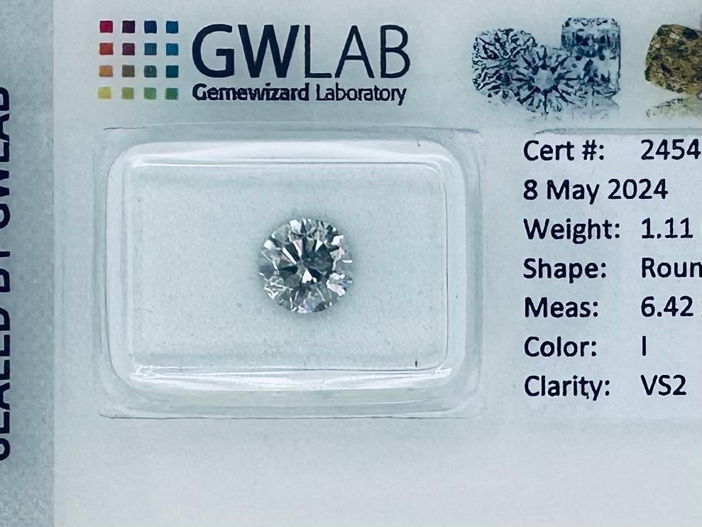 1 pcs Diamond  (Natural)  - 1.11 ct - Round - I - VS2 - Gemewizard Gemological Laboratory (GWLab) #1.1