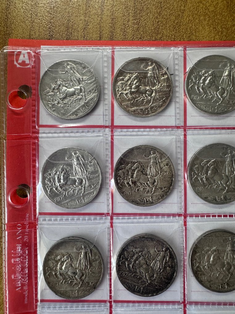 Włochy, Królestwo Włoch. Wiktor Emanuel III (1900-1946). 1 Lira 1917 "Quadriga" (20 monete) #1.2