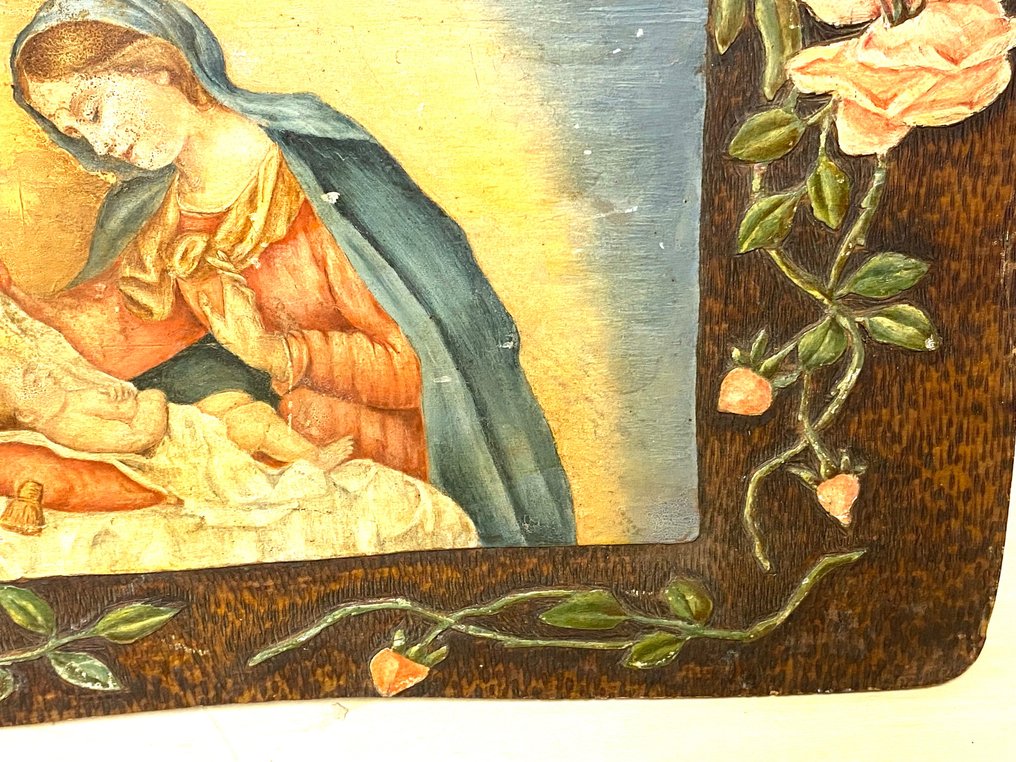  献祭 - 麦当娜与婴儿耶稣的描绘 - 画在木板上 - 1900/1940  #3.2