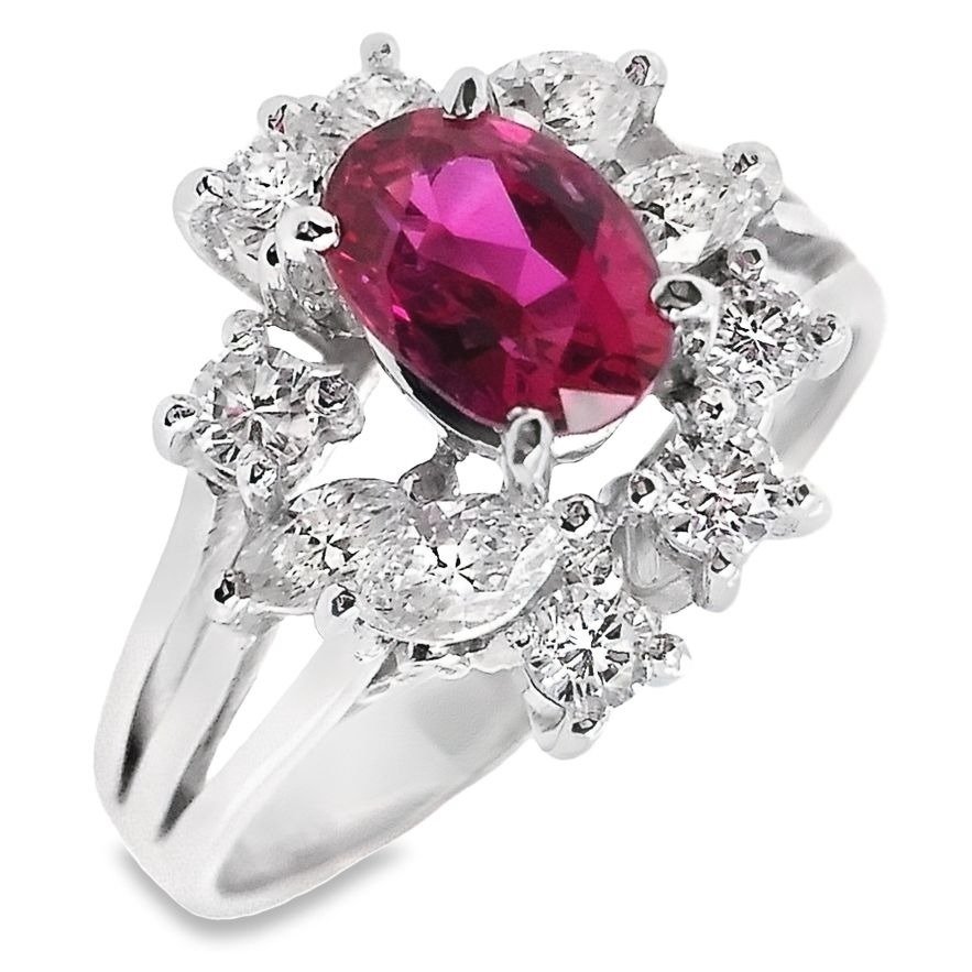 Ring Platin -  1.60ct. tw. Rubin - Diamant #3.2
