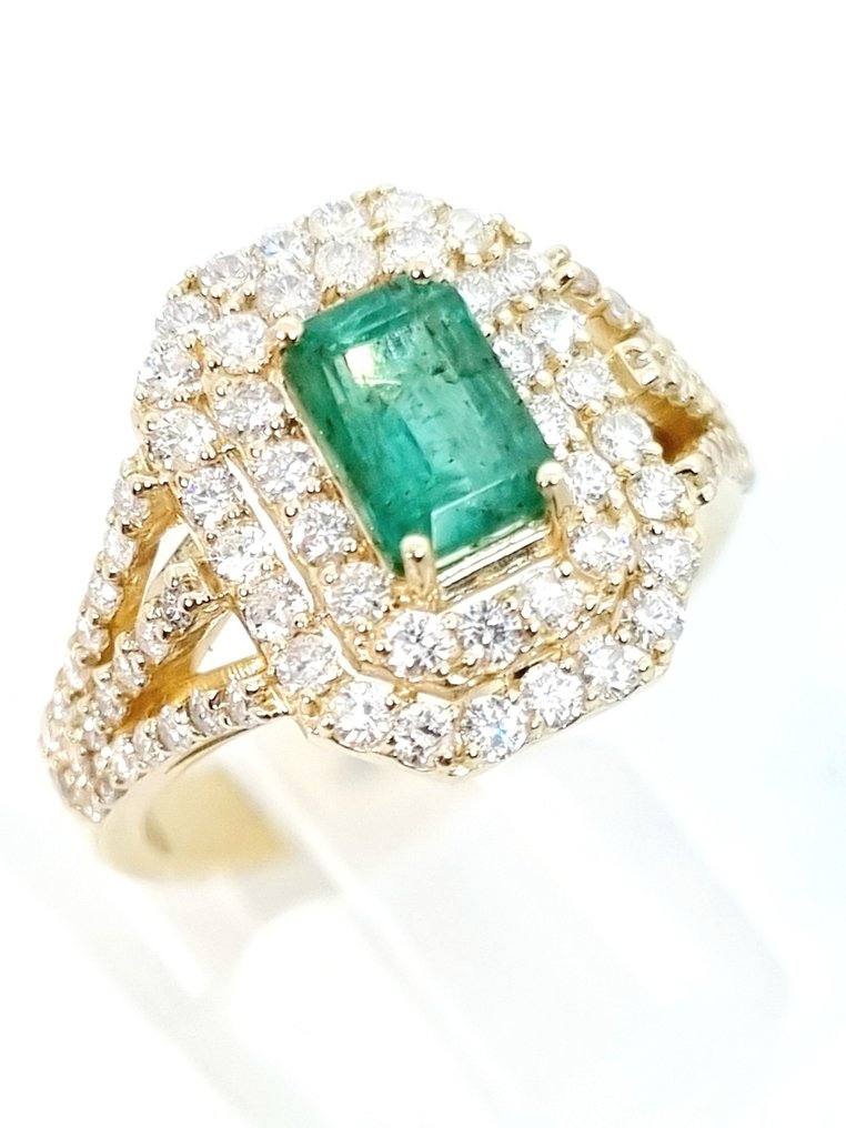 Anello - 14 carati Oro giallo Smeraldo - Diamante #2.1