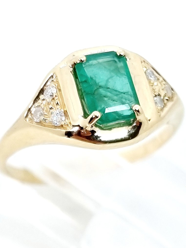 Anello - 14 carati Oro giallo Smeraldo - Diamante #1.1