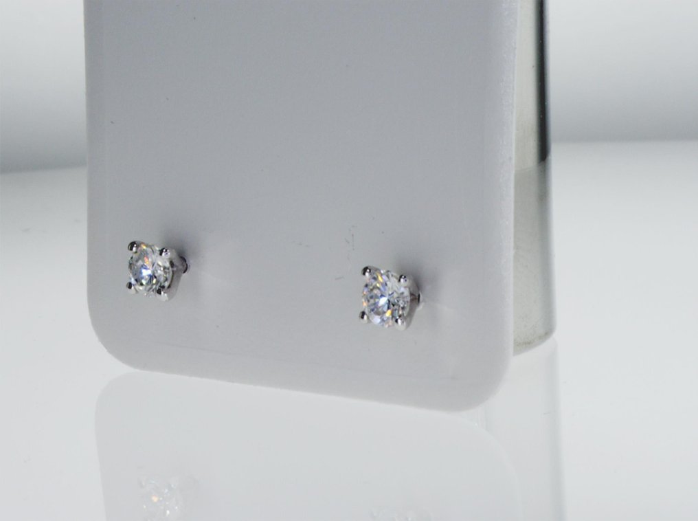 Boucles d'oreilles cloutées - 14 carats Or blanc -  0.48ct. tw. Diamant  (Naturelle) #3.1