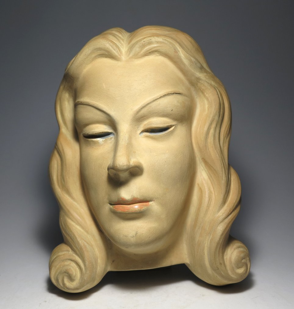 Veistos, Art Deco wall mask - 27 cm - Keraaminen - 1930 #1.1