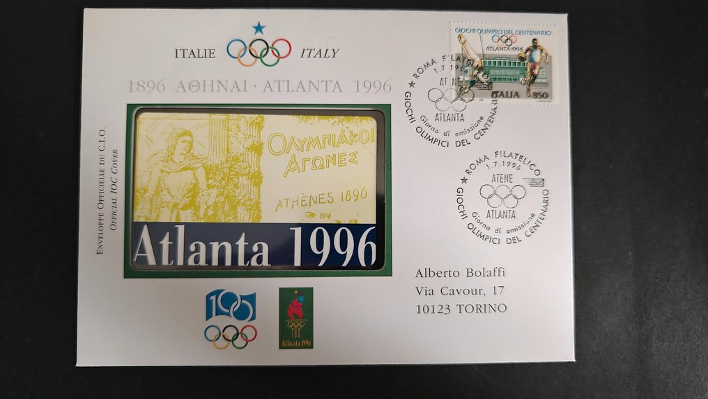 Colecție de cartele telefonice - Plic Telecard Atlanta 1996 „O sută de ani de la Olimpiada” F.D.C. certificat Bolaffi - Telecom Italia #1.1