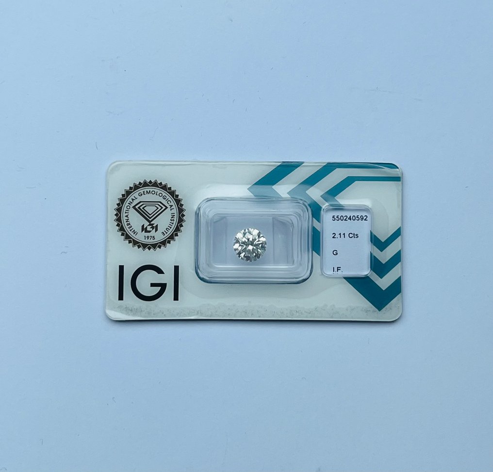 1 pcs Diamant  (Natur)  - 2.11 ct - Rund - G - IF - International Gemological Institute (IGI) - Ex Ex Ex Ingen #1.1