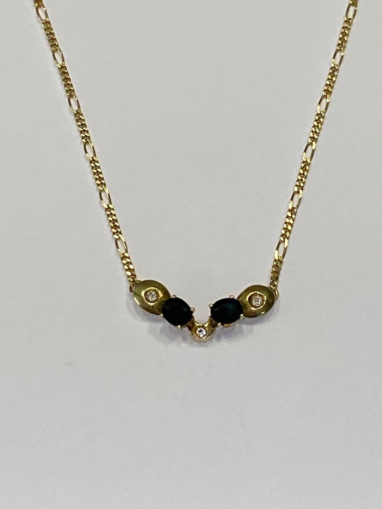Choker halsketting - 18 karaat Geel goud -  2.80ct. tw. Saffier - Diamant #1.2