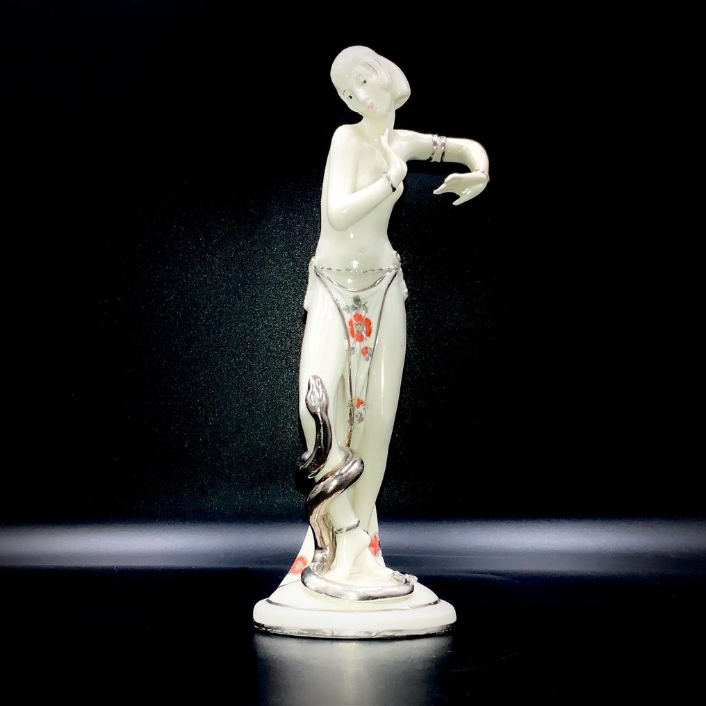 Limbach, Thuringia - Art Deco - Nude Lady with Snake (20,5 cm) - ca 1930 - Statuette - Porcelæn #1.1