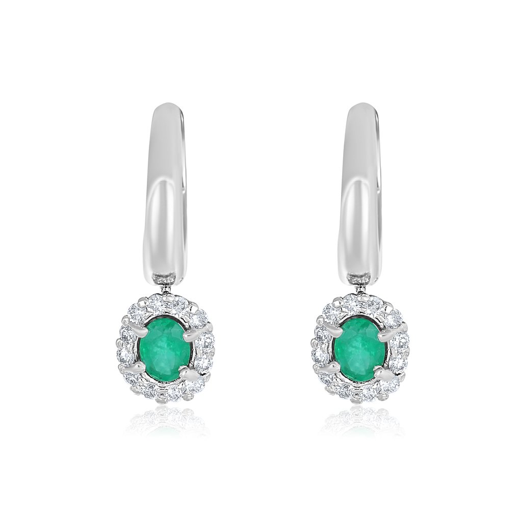 Boucles d'oreilles - 18 carats Or blanc -  0.24ct. tw. Diamant - Émeraude #2.1